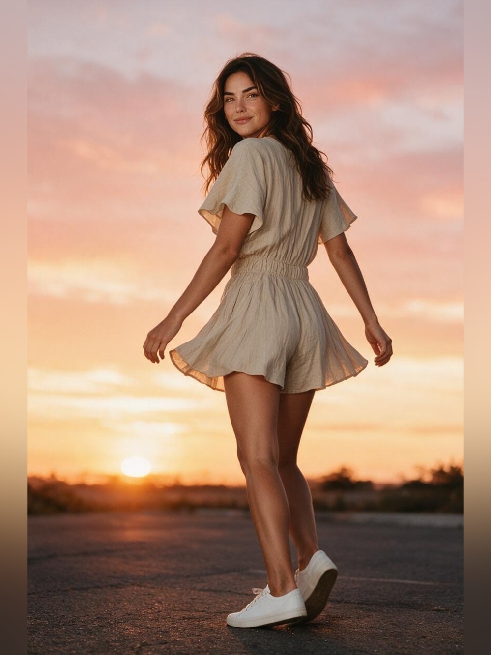 Altar'd State Cream Flutter-Sleeve shorts Romper